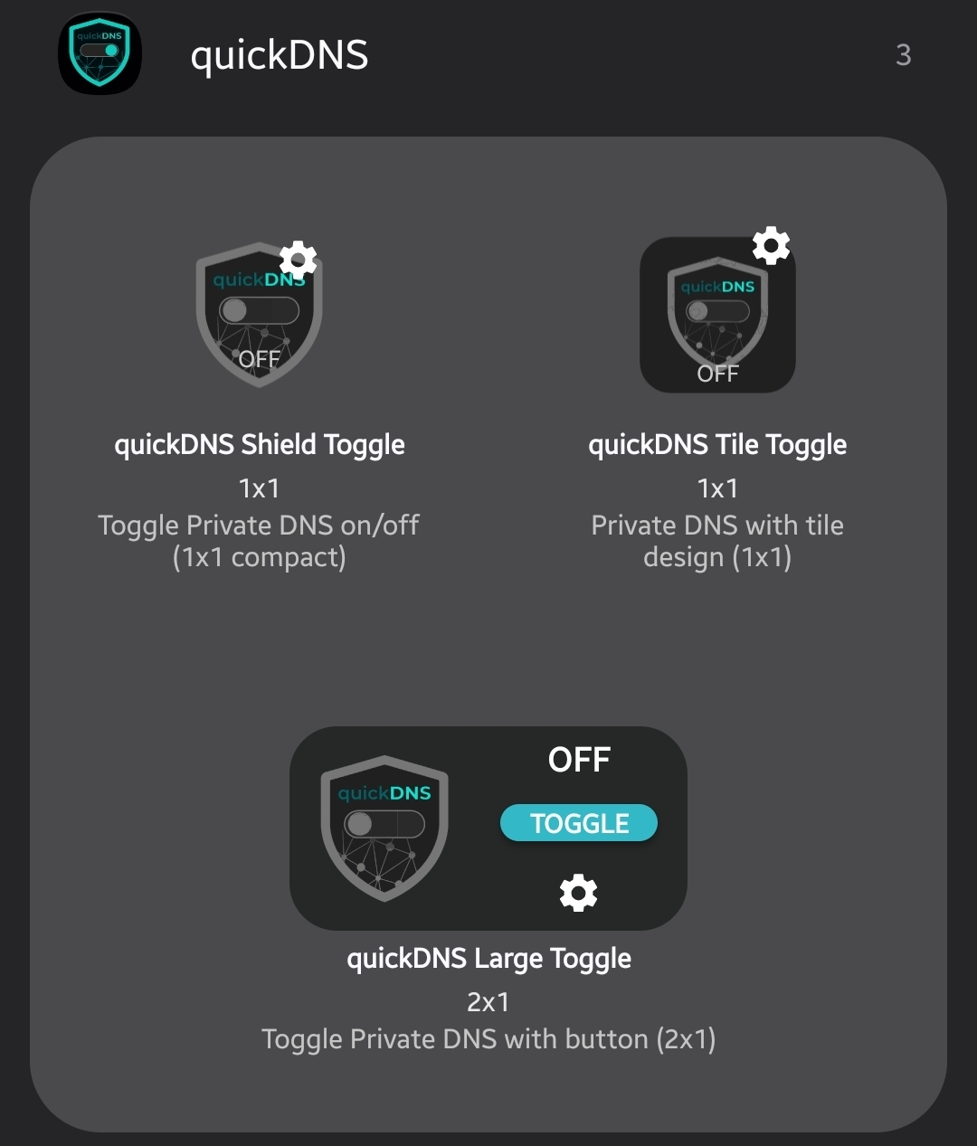 Adding the quickDNS widget from the widget picker